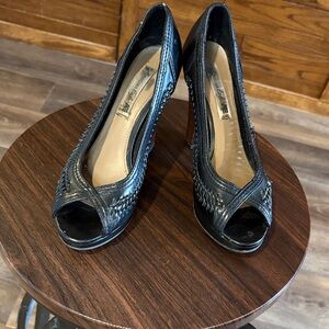 American Eagle Outfitters Black Woven Peep-Toe Heels